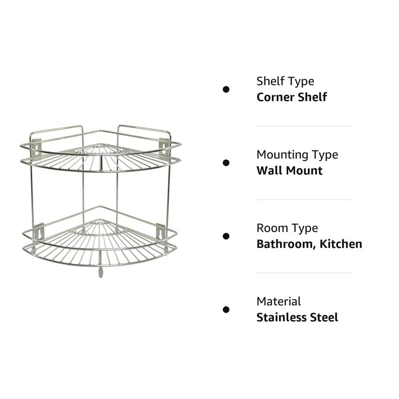 2-Tier Stainless Steel Kitchen Rack – 23×23×31 cm, Multipurpose Corner Shelf