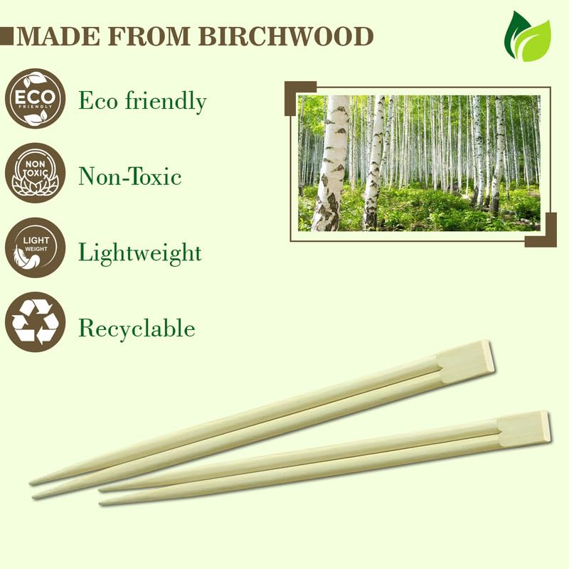 100 Pairs 8-Inch Natural Bamboo Chopsticks – 19 cm Long, Eco-Friendly, Biodegradable, Disposable Utensils for Sushi, Noodles, Fried Rice & Asian Dishes