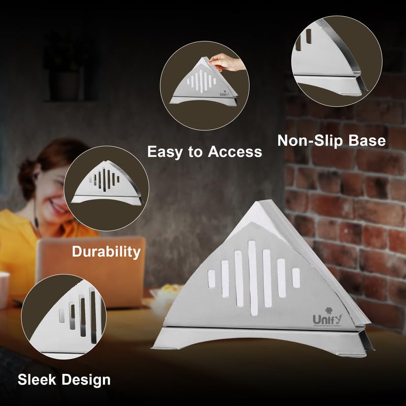 1 Pc Stainless Steel Napkin Holder – Tissue Paper Stand for Kitchen, Dining Table, Restaurants, Cafes & Hotels, Matt Finish Slotted Lines