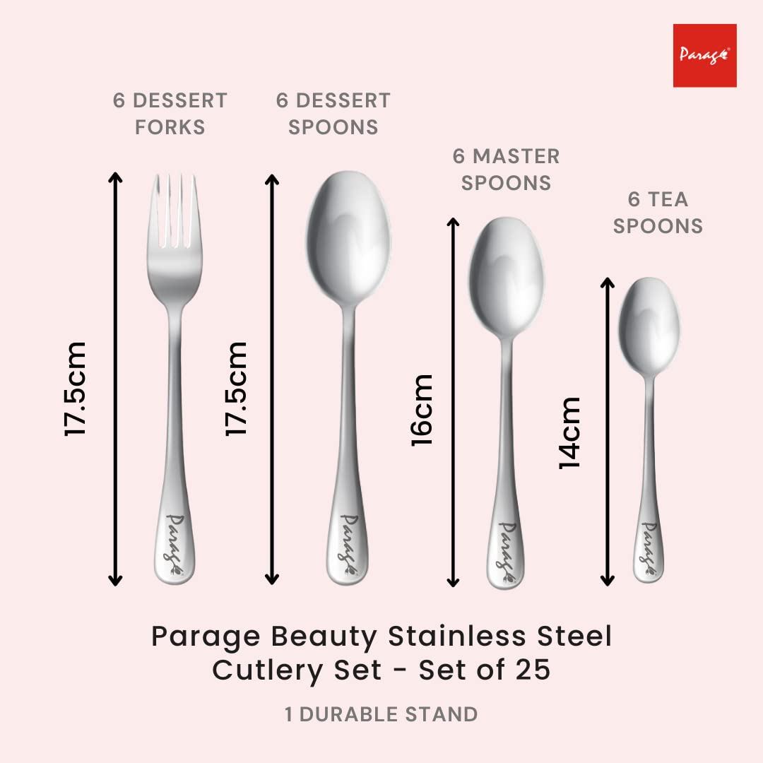 25pc Stainless Steel Beauty Cutlery | Spoons Forks Stand | Silver