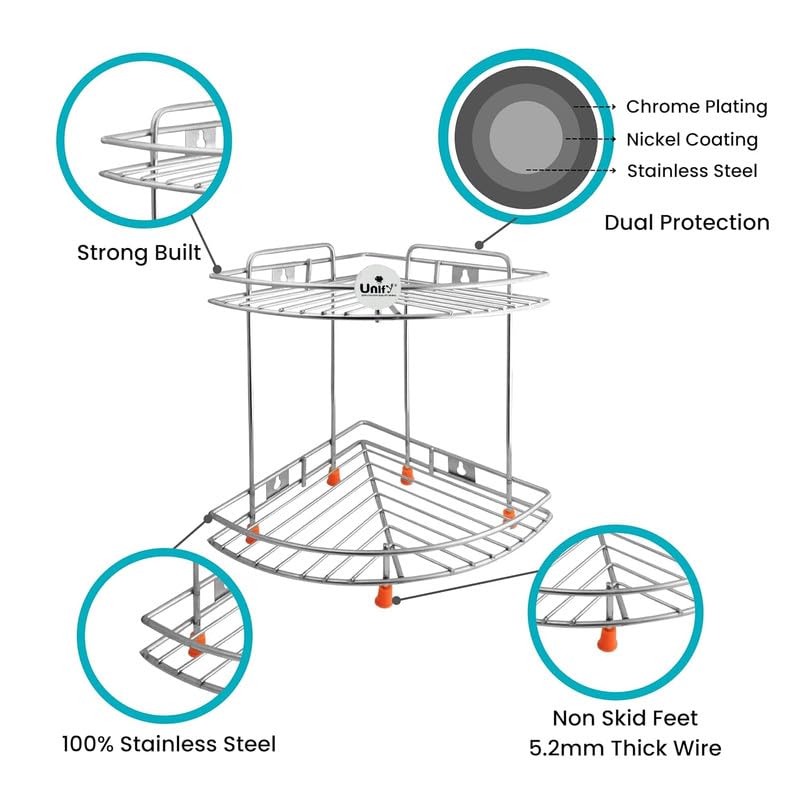 2-Tier Stainless Steel Kitchen Rack – 23×23×31 cm, Multipurpose Corner Shelf