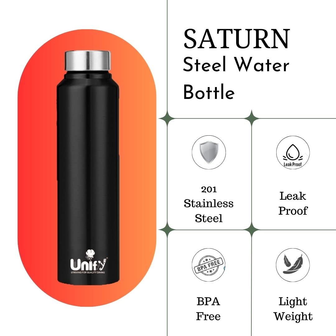 Stainless Steel Water Bottle 1 Litre | Leak-Proof Fridge Bottle for Home, Gym & Travel | Set of 3, 1000 ml, Black