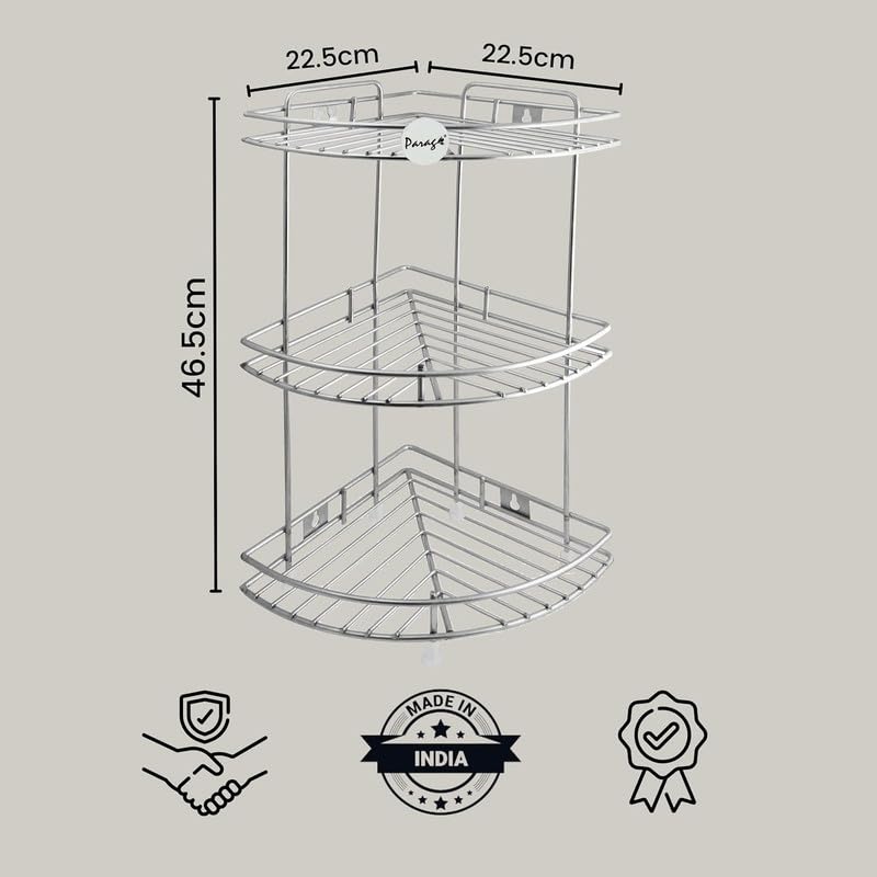 3-Tier Stainless Steel Kitchen Rack – Multipurpose Corner Shelf & Organizer for Kitchen, Vegetable Stand & Storage, 23×23×48 cm