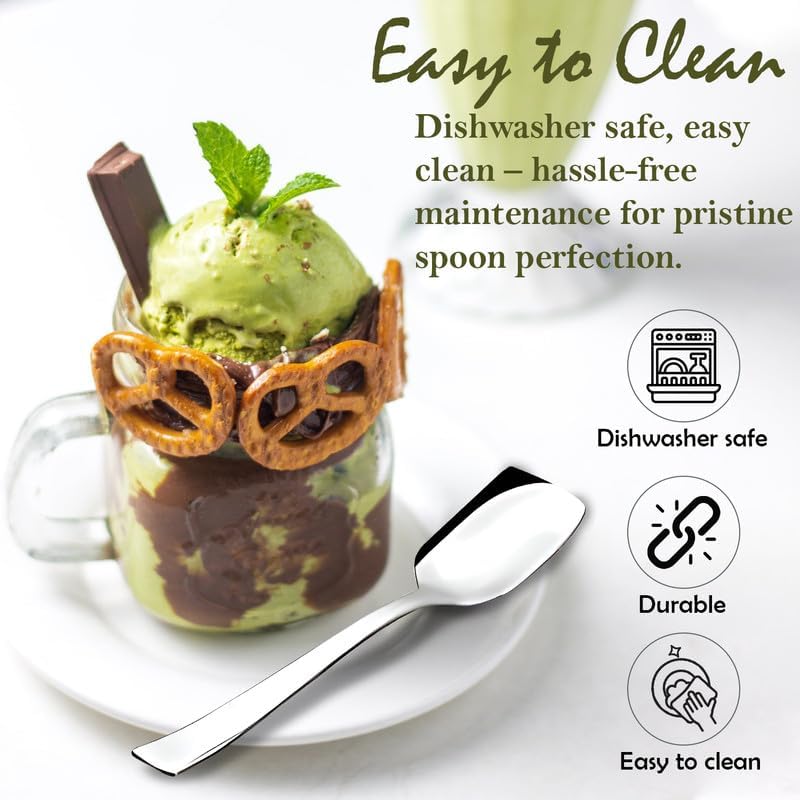 6 Pcs Stainless Steel Ice Cream Spoon Set – Silver, 13.5cm, Food Grade, Durable & Stylish Dessert Spoons for Home & Kitchen