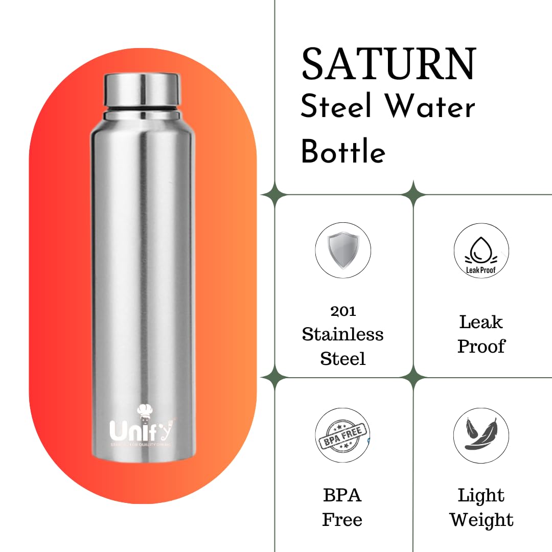 Stainless Steel Water Bottle 1 Litre | Leak-Proof Fridge Bottle for Home, Gym & Travel | Saturn Design, 1000 ml