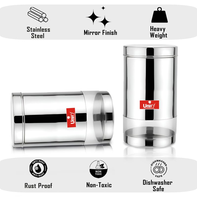 6 Pieces Stainless Steel Container Set, 900ML Airtight Jars for Home & Kitchen – Ideal for Spices, Food Grains, Nuts, Glossy Finish