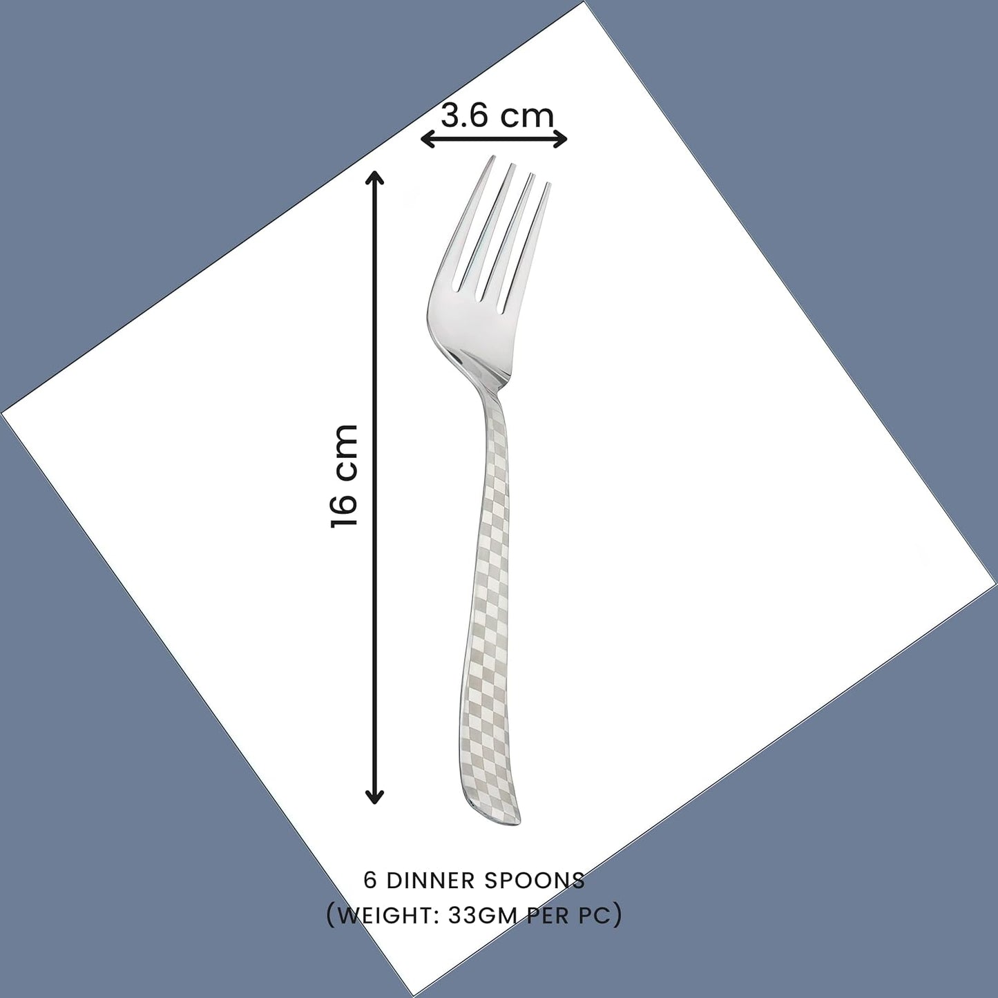 6 Pieces Stainless Steel Baby Forks Set, 16 cm Dining Cutlery with Checks Design – Shiny Sturdy Handle Tableware for Home & Kitchen