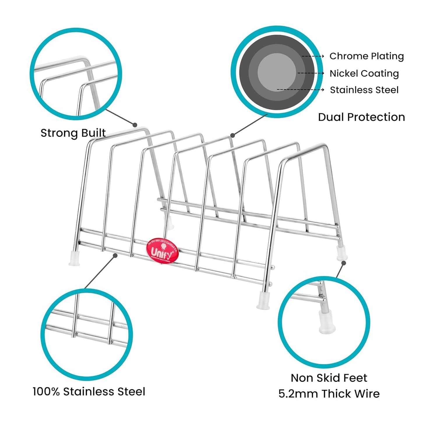 Stainless Steel Countertop Pull-Out Shelf – 6-Section Plate & Lid Holder, Silver
