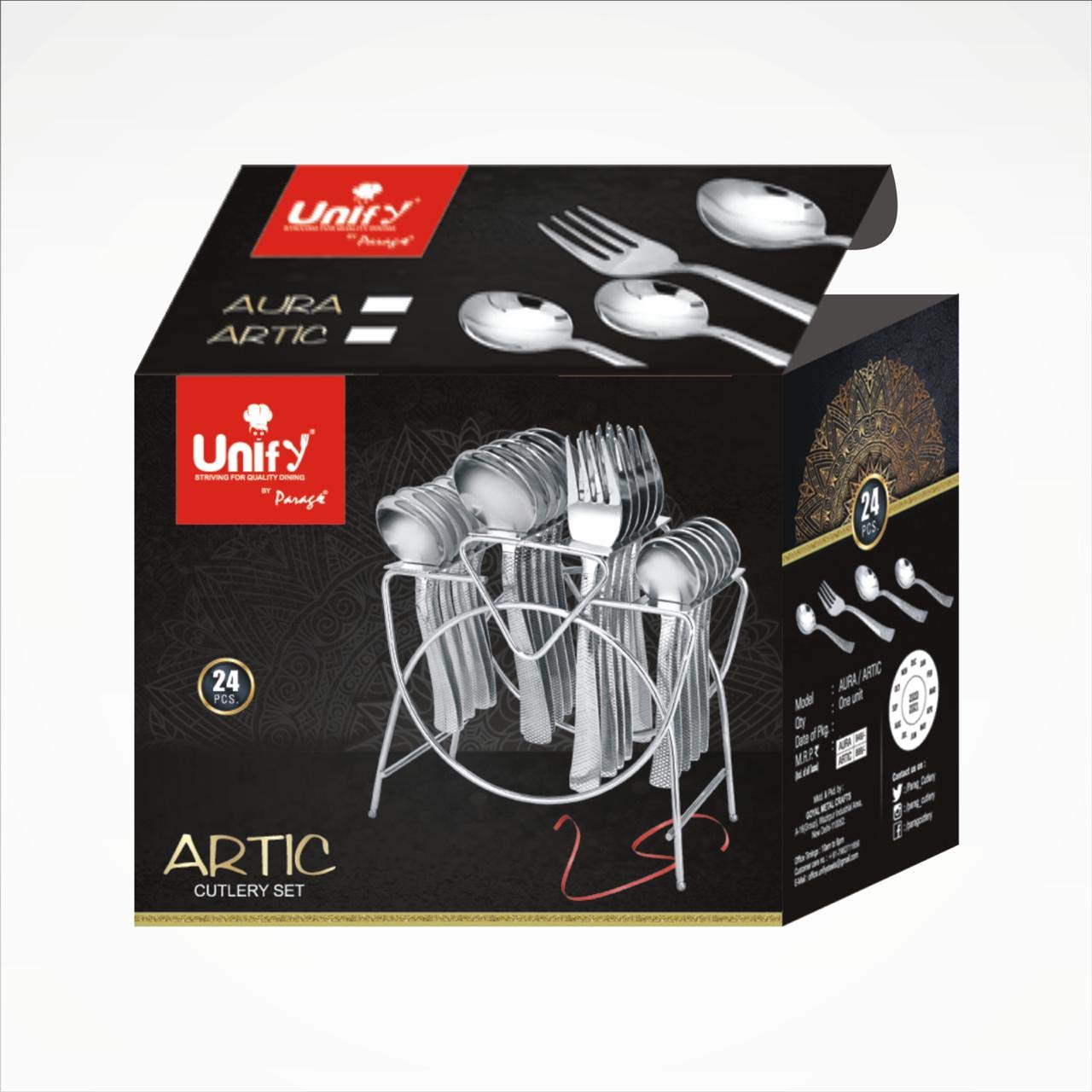 25 Pcs Premium Stainless Steel Cutlery Set with Stand for Home & Kitchen | Silver