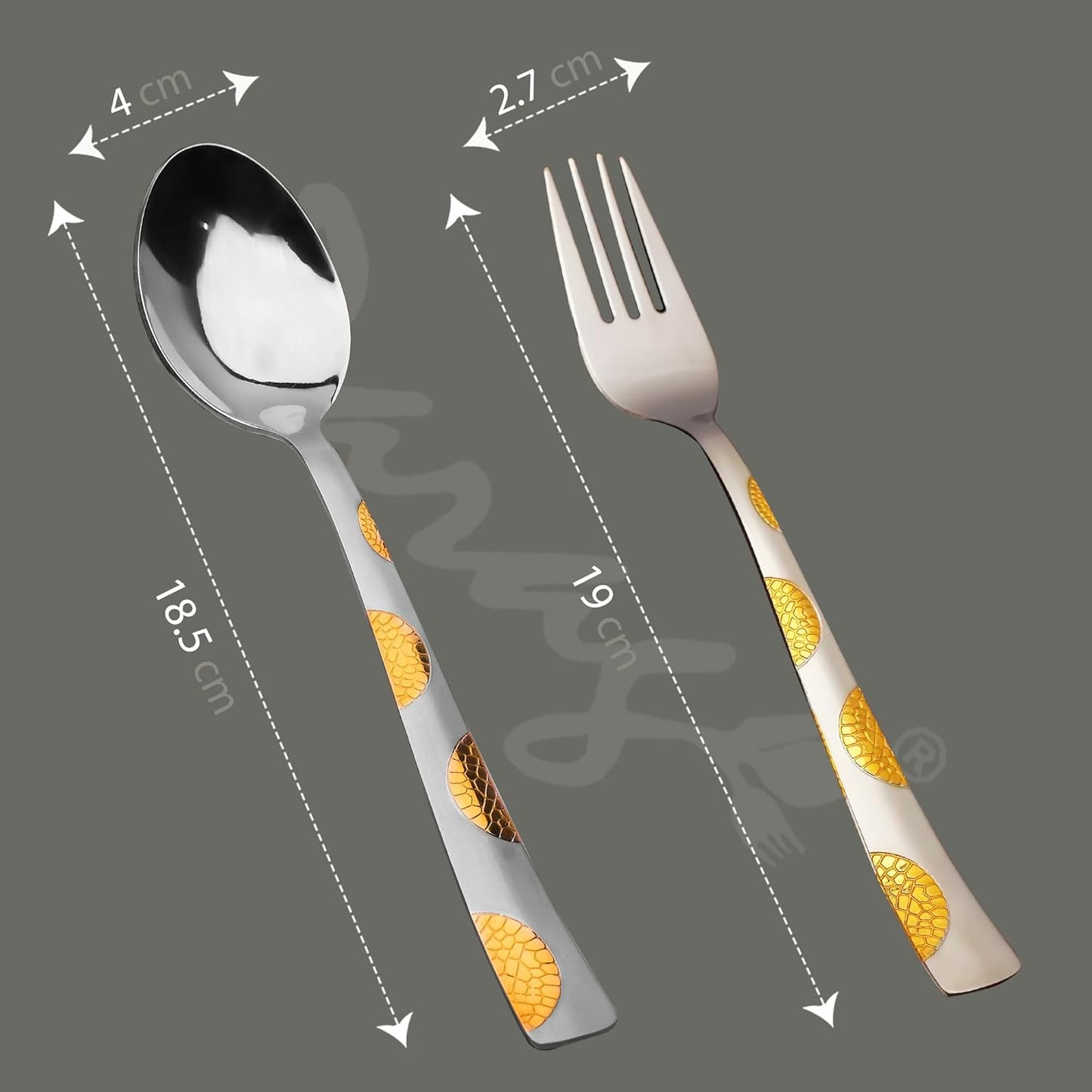 12pc Stainless Steel 24k Gold Cutlery | 19cm Spoons & Forks | Dining