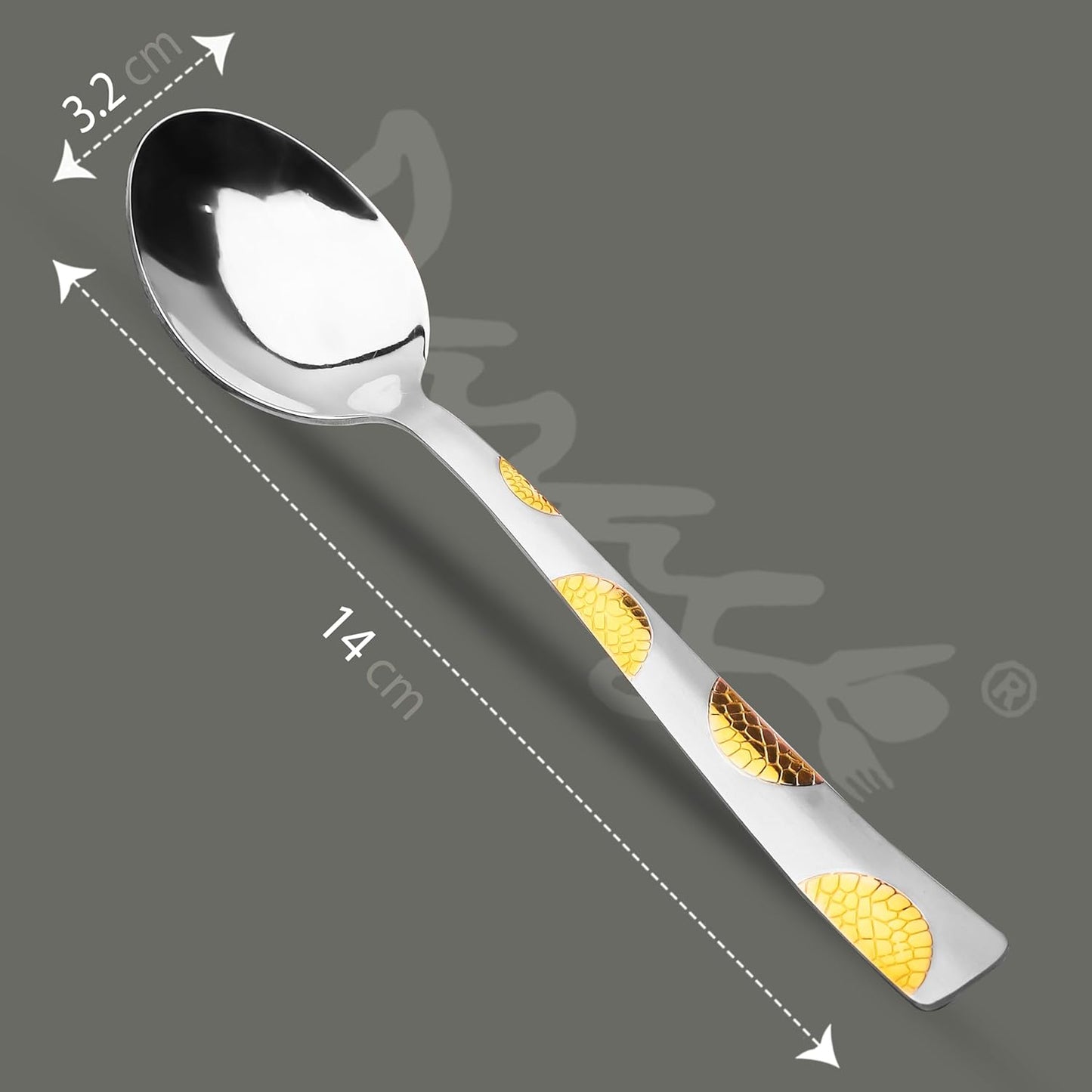 6 Pcs Stainless Steel 24K Gold Tea Spoon Set – 14cm, Premium Small Spoons for Home & Kitchen, Luxury Tableware, Housewarming Gift, Moonpress Design