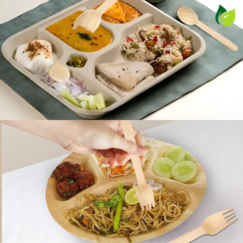 100 Pcs Disposable Wooden Spoons & Forks | 160mm, Eco-Friendly, Biodegradable | Party, Wedding