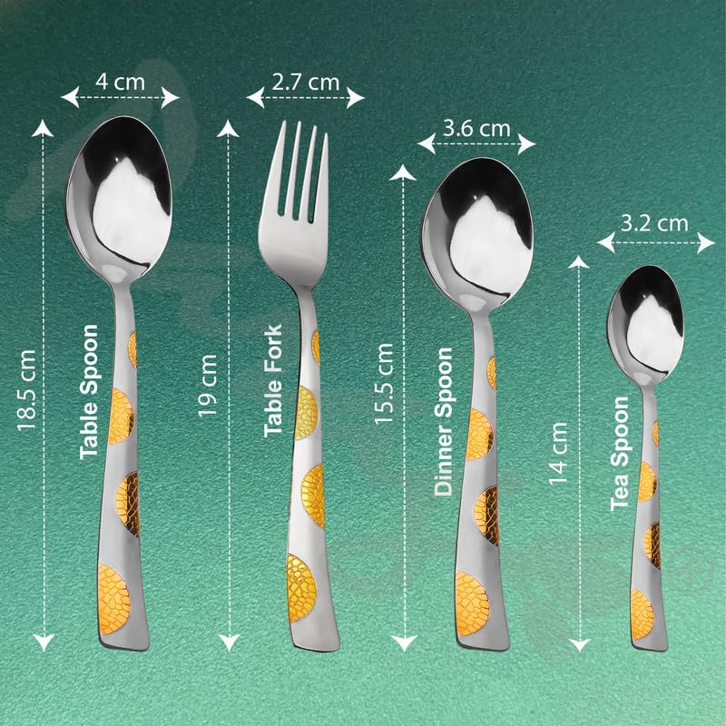 25 Pieces 24K Gold Stainless Steel Cutlery Set – Table Spoons, Forks & Stand