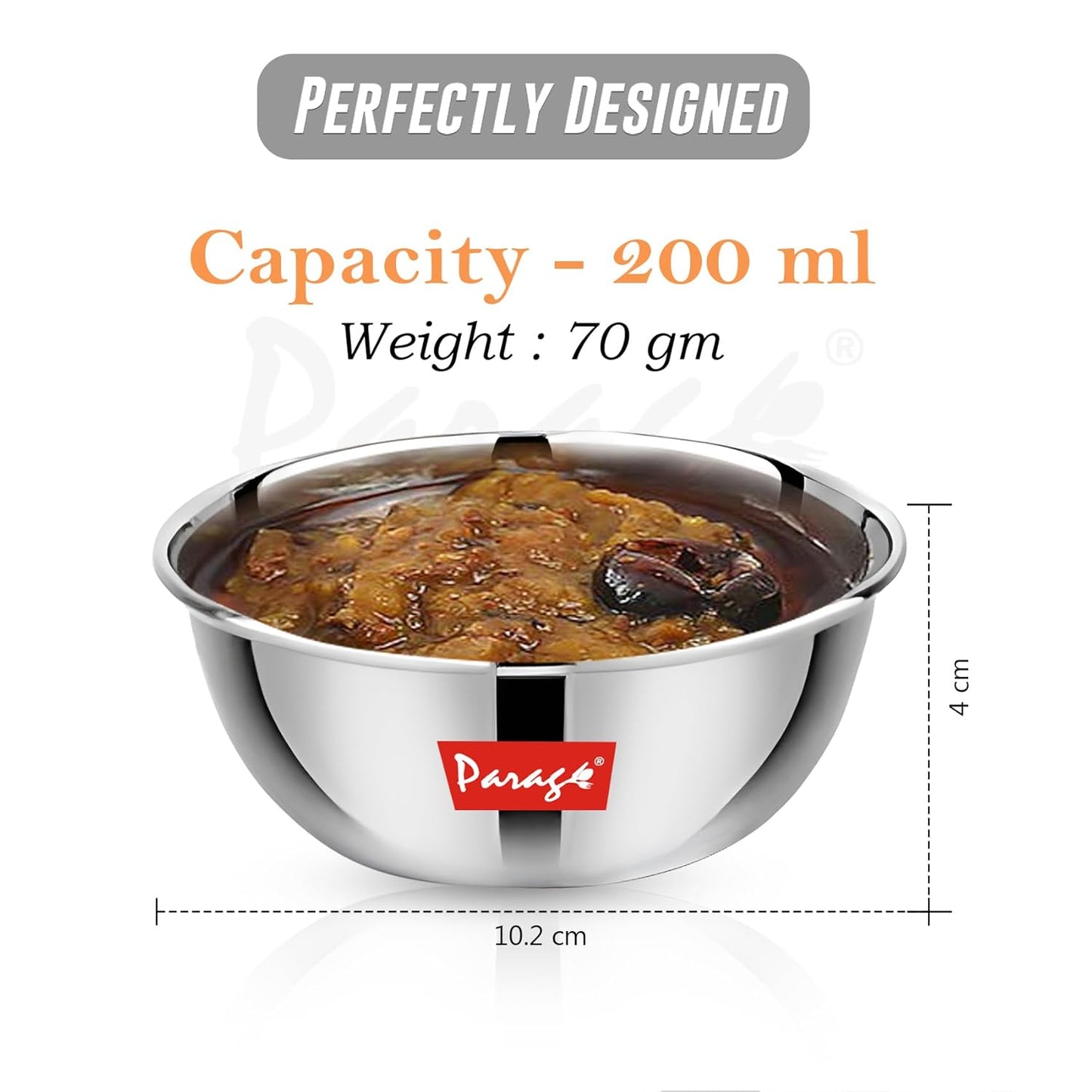 12 Pieces Stainless Steel Big Size Bowls/Katori/Wati – Heavy Gauge, Mirror Finish, 10.2 cm Dia, 220 ml Each, Set of 12, Silver