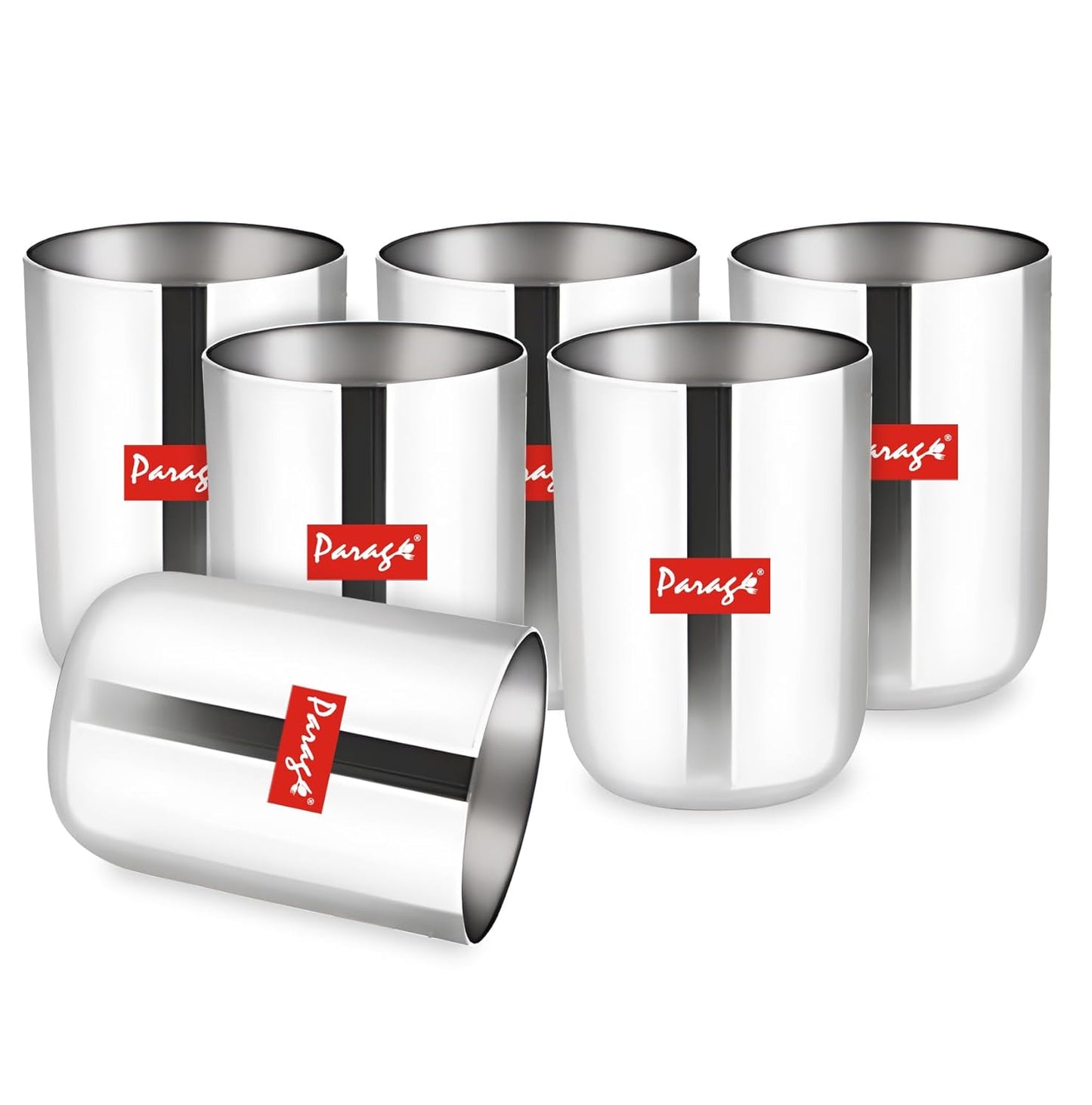 6 Pieces Stainless Steel Heavy Gauge Glass Set – Scratch Resistant Serving Glasses, 300ml for Water & Juice, Silver, Dia 6.5 cm, Height 10 cm