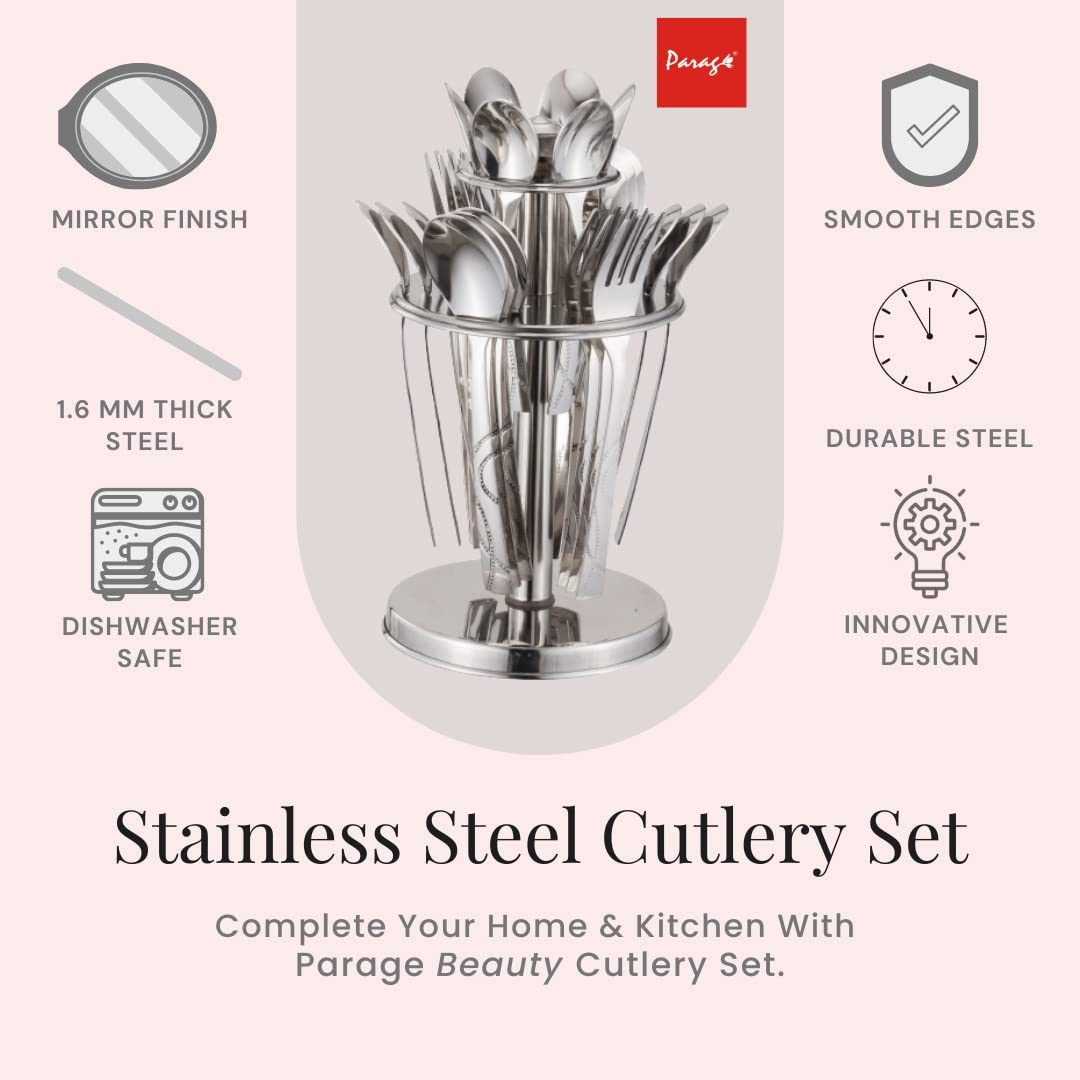 25pc Stainless Steel Beauty Cutlery | Spoons Forks Stand | Silver