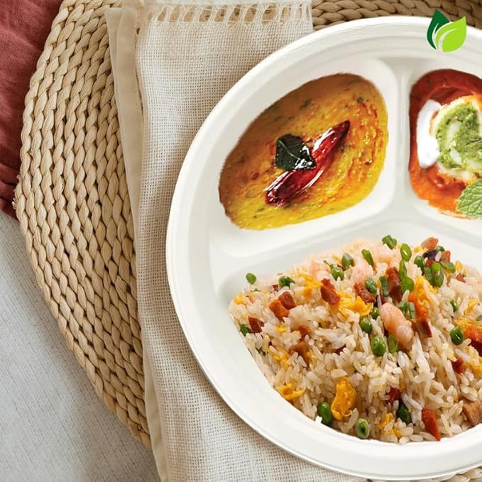 25pc Bagasse Dinnerware Set | 3-Compartment Plates & Bowls
