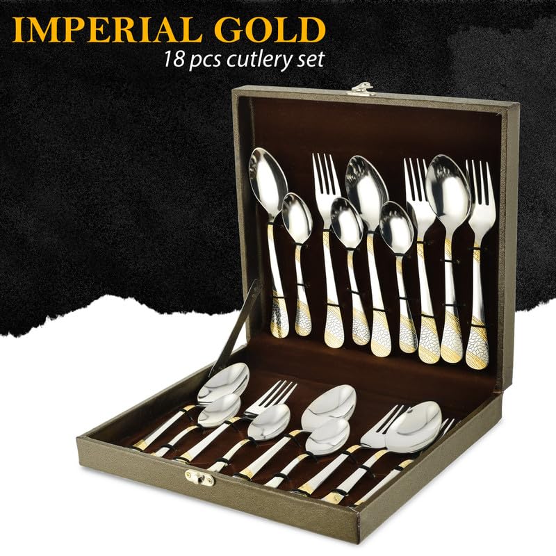 18pc Stainless Steel Golden Cutlery | Gift Box | Imperial
