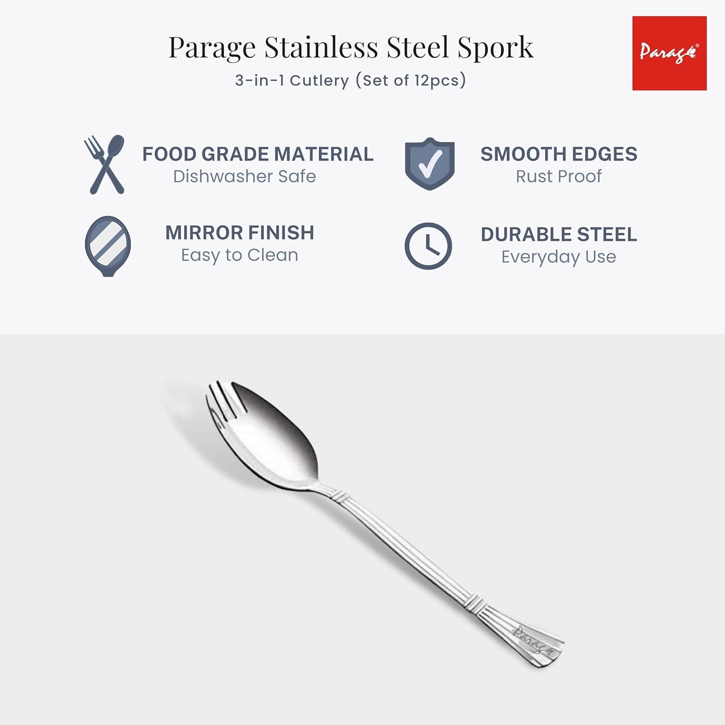 12 Pcs Stainless Steel Spork Set | 3-in-1 Spoon Fork Combo for Soup & Noodles