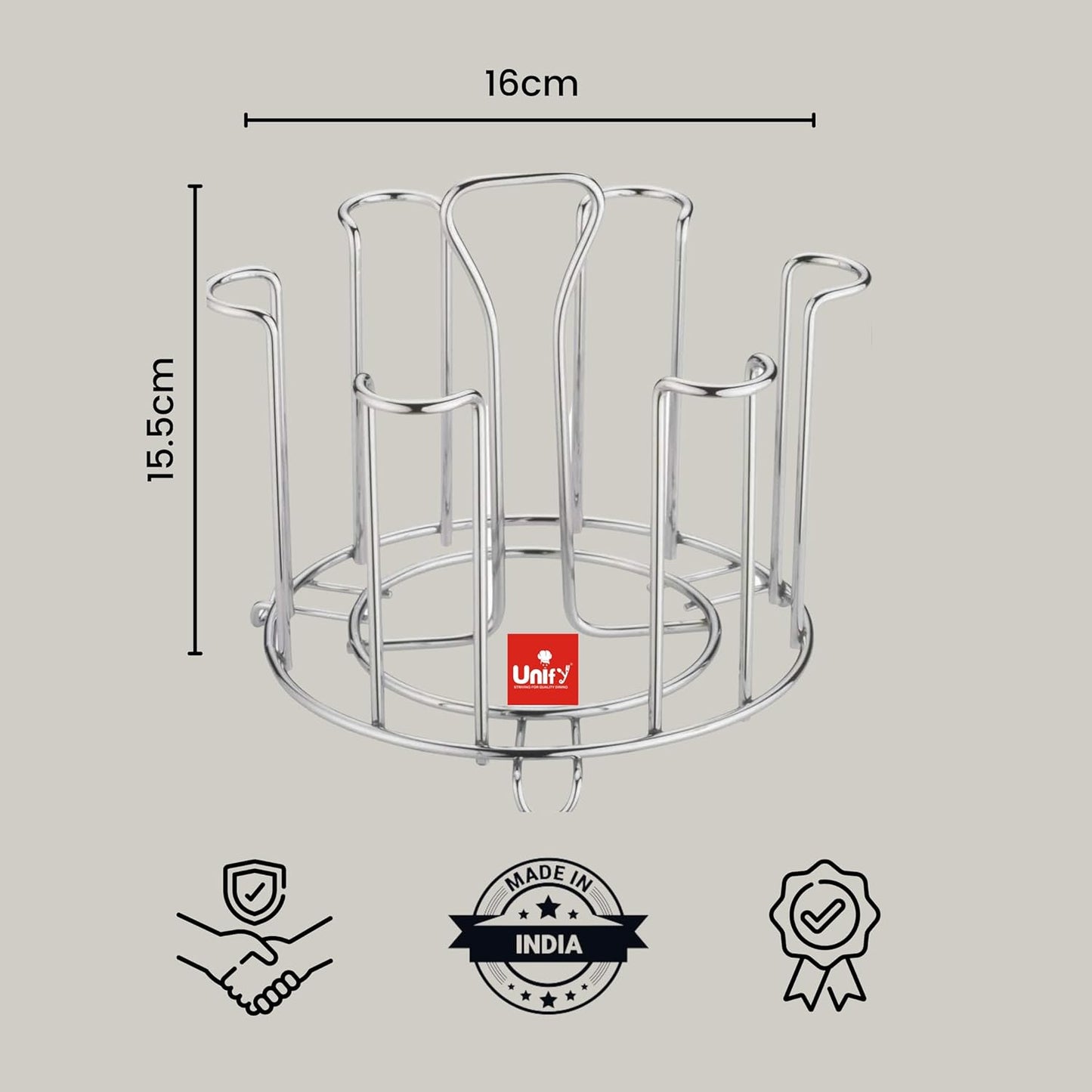 Stainless Steel Glass Holder Stand | 6 Glass Tumbler Rack for Kitchen Chrome