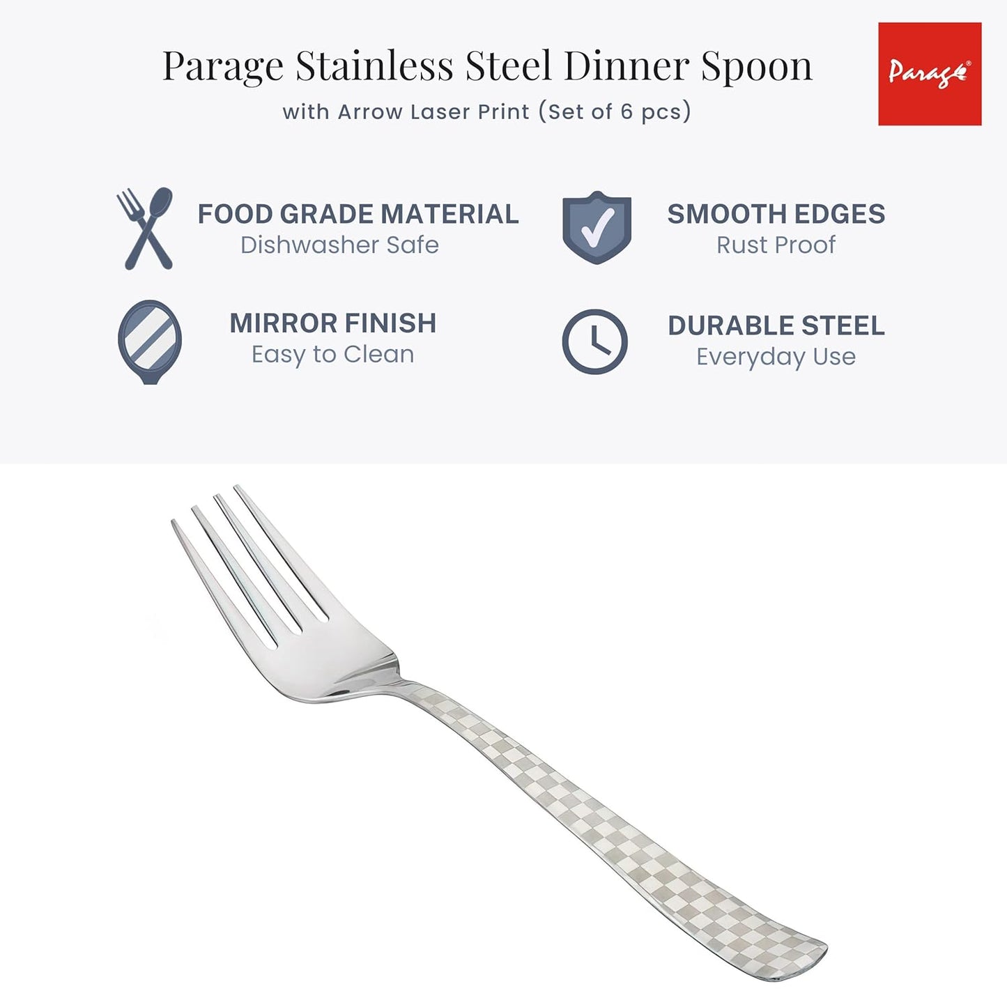6 Pieces Stainless Steel Baby Forks Set, 16 cm Dining Cutlery with Checks Design – Shiny Sturdy Handle Tableware for Home & Kitchen