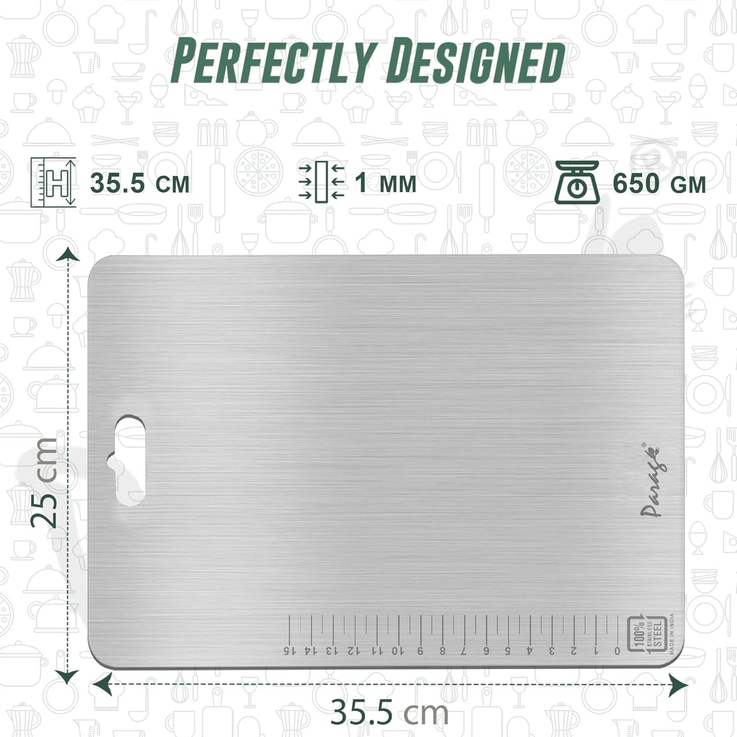 Premium Stainless Steel Chopping Board – Large 35.5x25 cm, Heavy Duty & Rust-Free