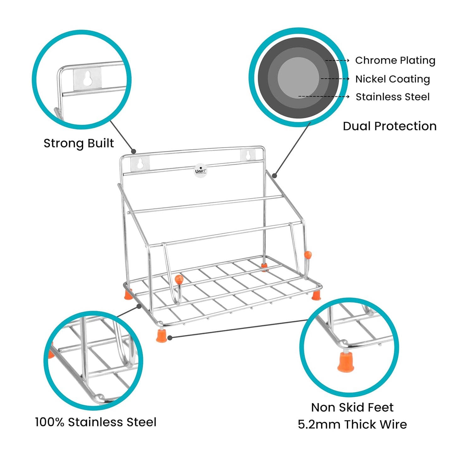 Stainless Steel Chakla Belan Tawa Stand | 4-in-1 Kitchen Organizer Rack Silver