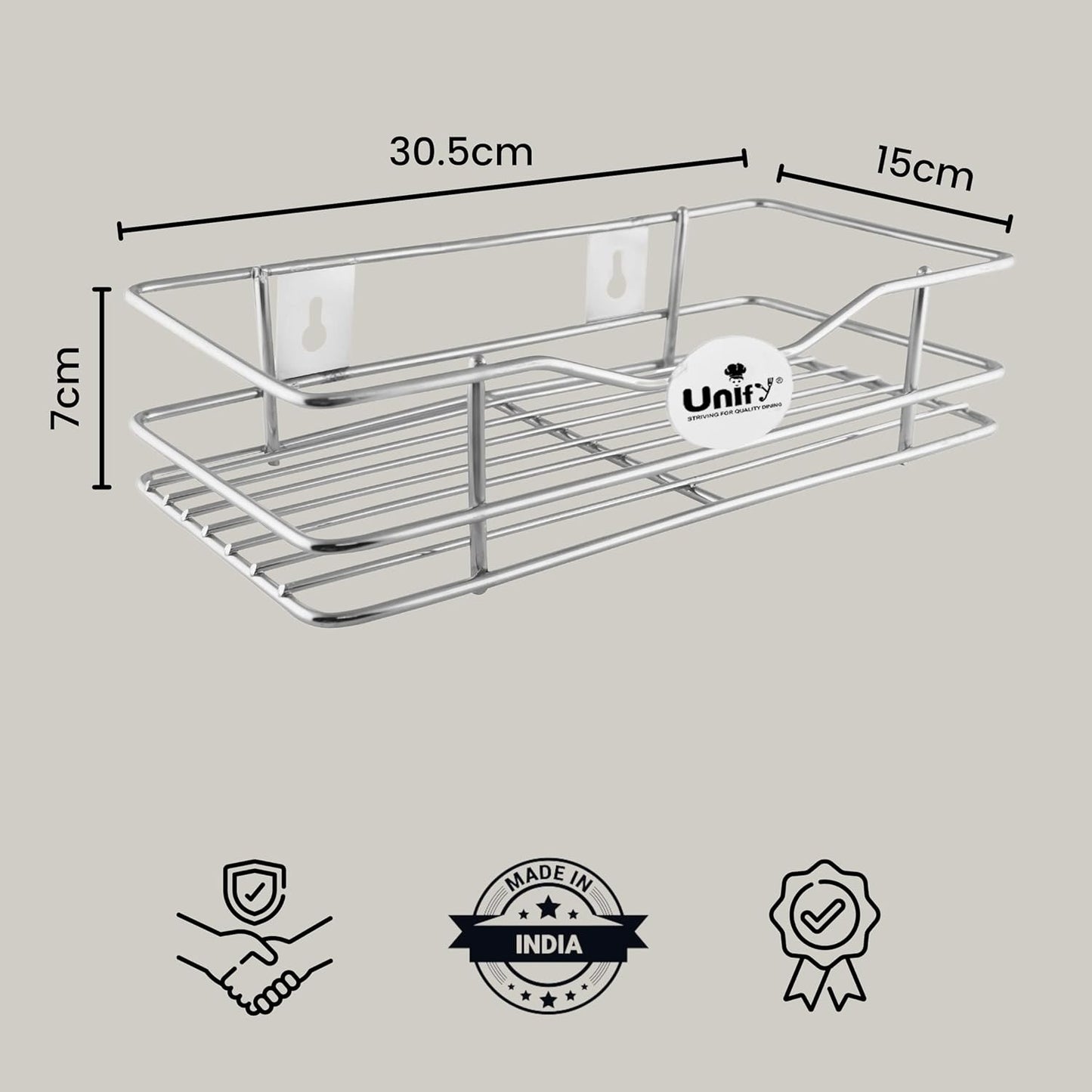 Stainless Steel Multipurpose Storage Rack – Bathroom Shelf & Organizer, Chrome Finish, 31×15×7 cm, Steel Accessories for Home