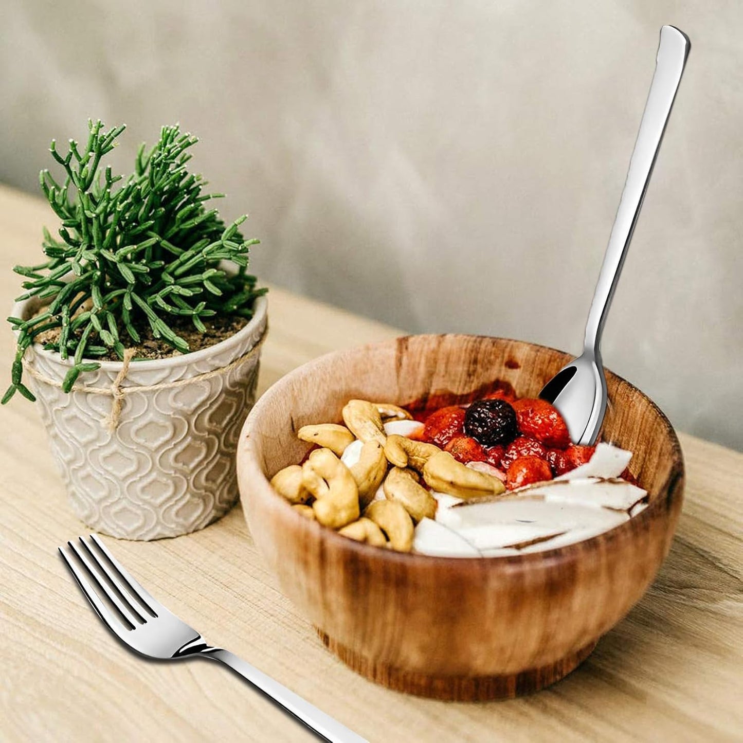 25-Piece Fantasy Stainless Steel Cutlery Set with Stand | Premium Spoon & Fork Set, Silver