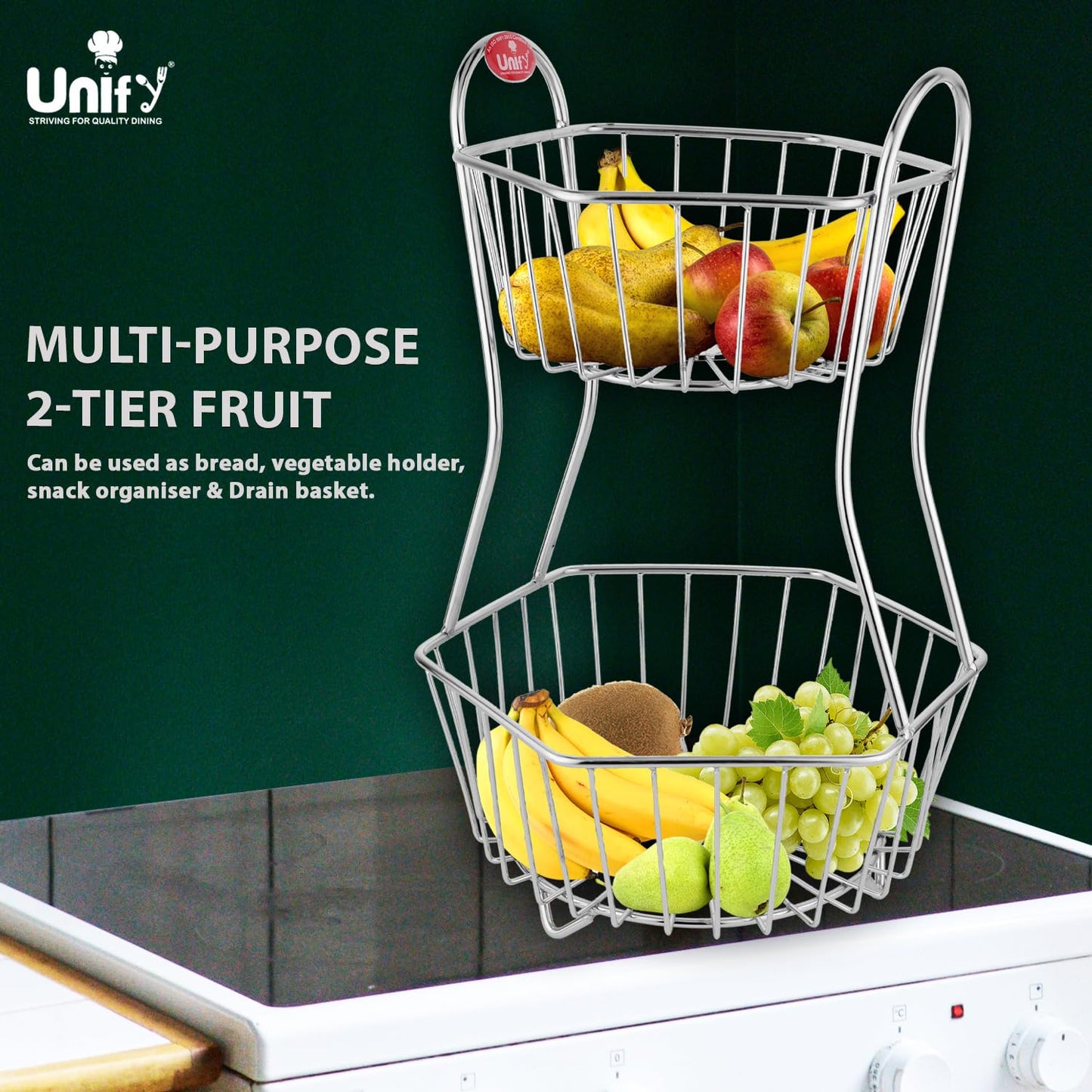 2-Tier Stainless Steel Fruit Basket – Hexagonal, Kitchen & Dining Table Stand