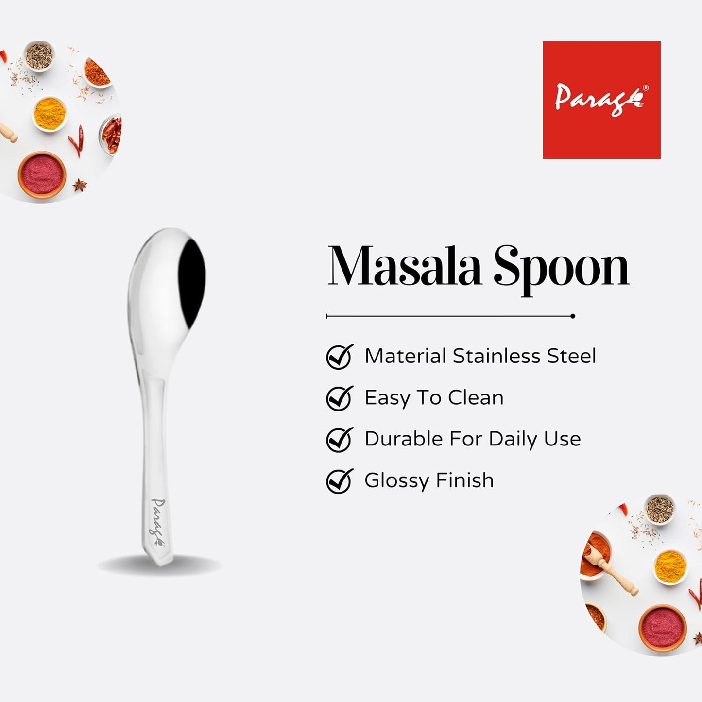 12 Pcs Stainless Steel Small Spoon Set | 9 cm Mini Masala & Spice Spoons
