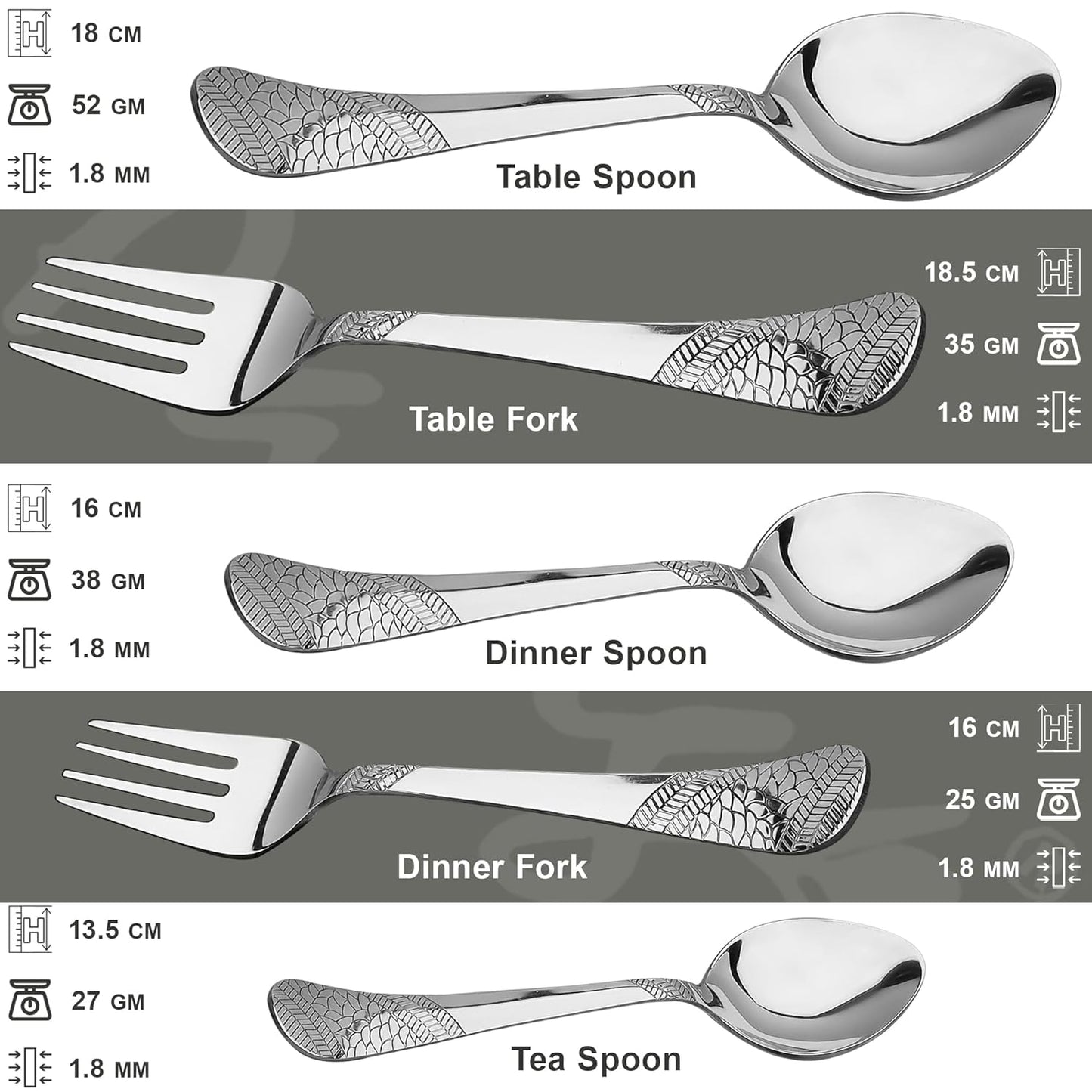 6 Pcs Stainless Steel Table Spoon Set – 18cm, Premium Large Spoons for Home & Kitchen, Luxury Tableware, Housewarming Gift, Silver, Imperial Design