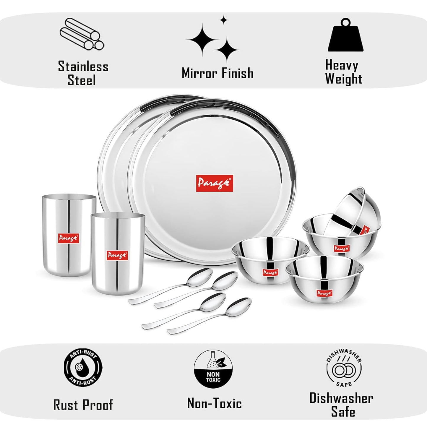 12pc Stainless Steel Dinner Set | Heavy Gauge Thali | Serves 2