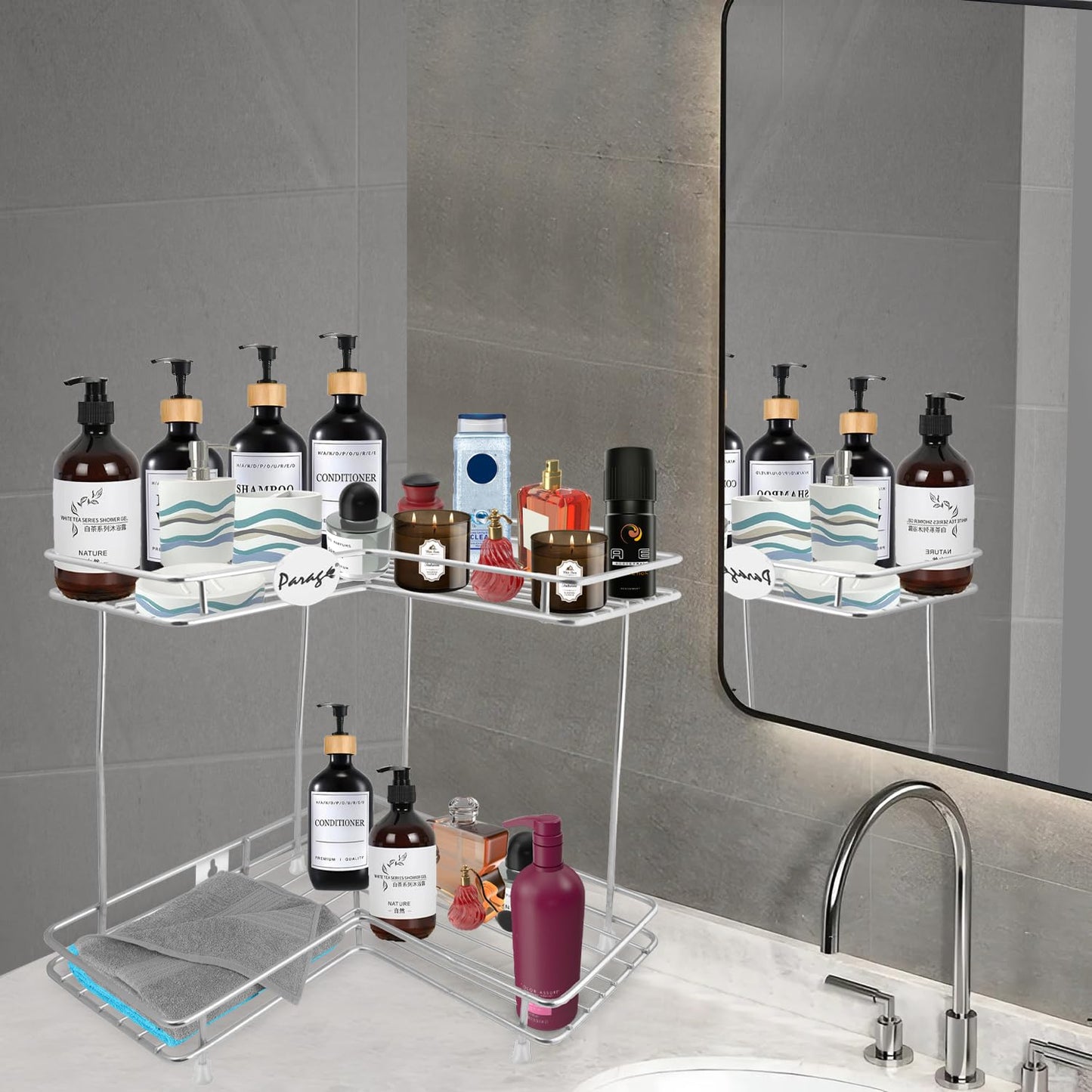 2 Tier Stainless Steel Corner Rack | L Shape Wall Mount Kitchen Shelf