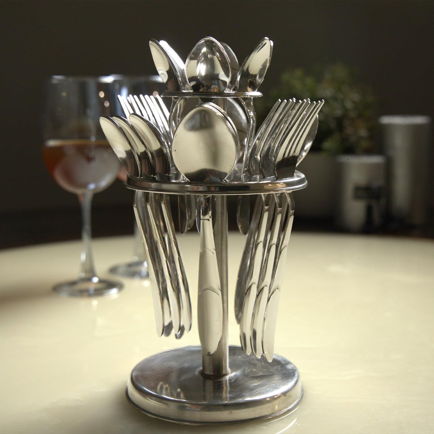 25pc Stainless Steel Blossom Cutlery | Spoons Stand | Silver
