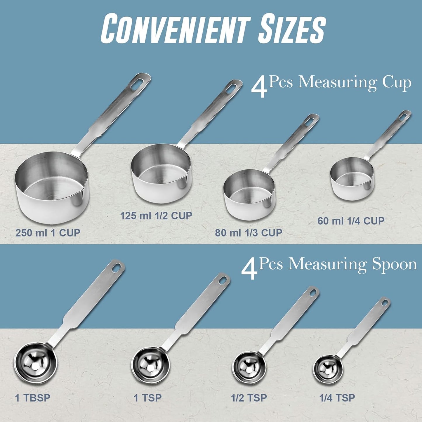 4 Pcs Stainless Steel Measuring Cups – Stackable, Wire Handles, Professional Set
