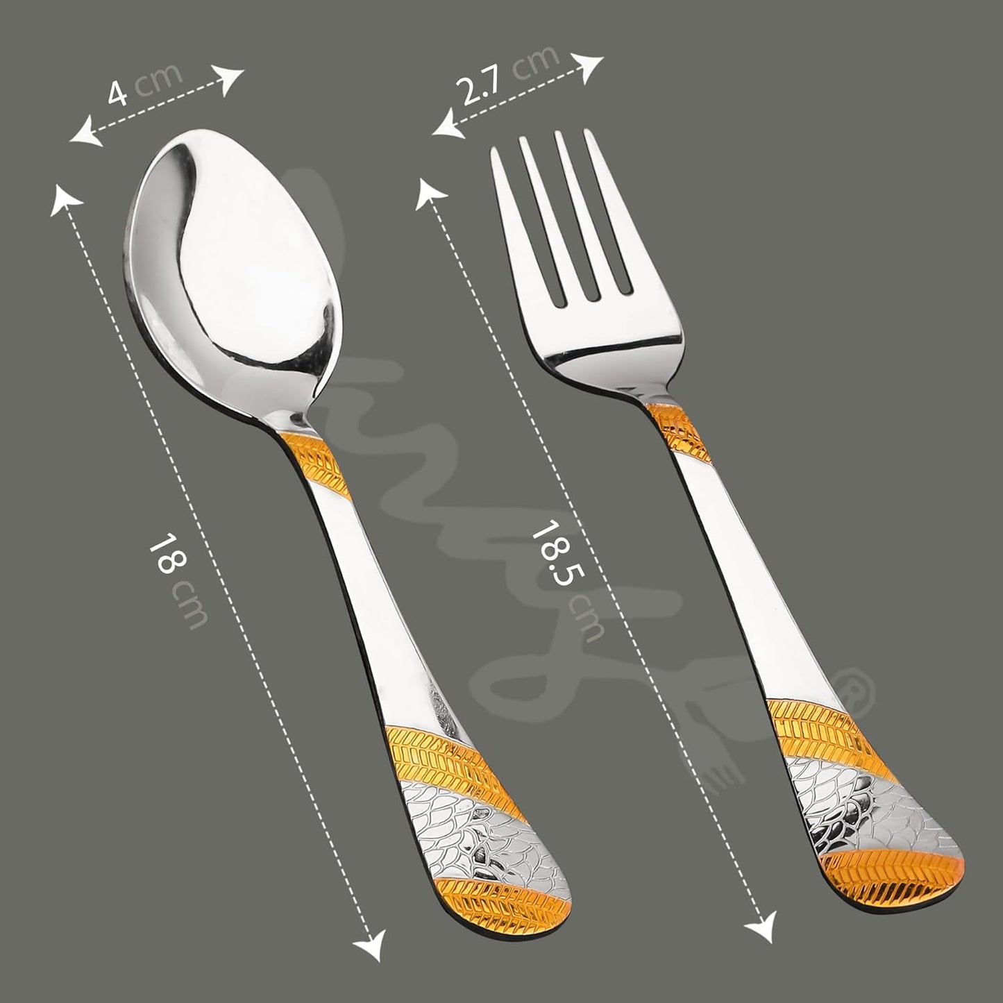 12pc Stainless Steel 24k Gold Cutlery | 18.5cm Spoons & Forks | Dining