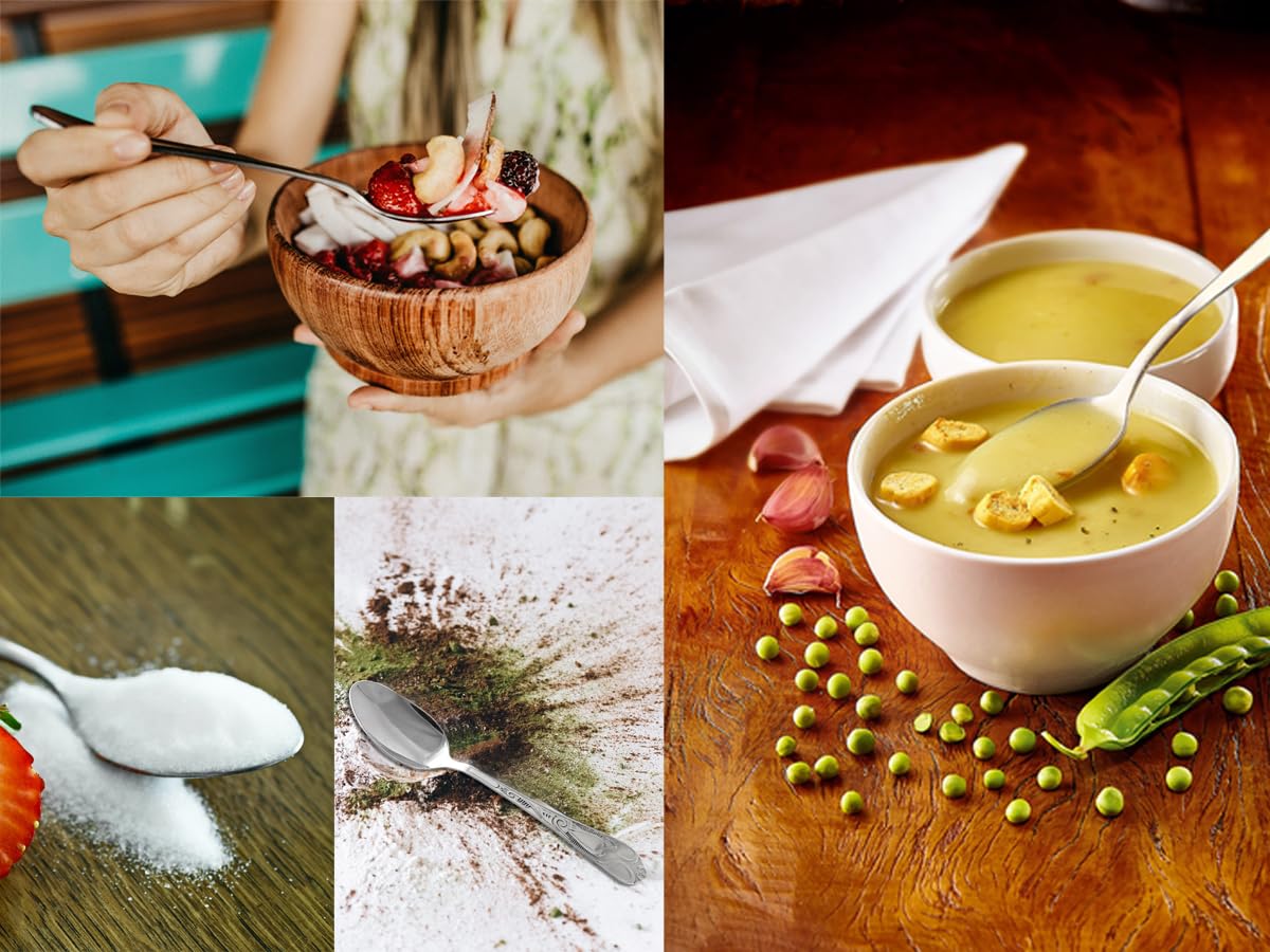 12 Pcs Stainless Steel Dinner Spoon Set | 15.5 cm Moti Table Spoons Silver