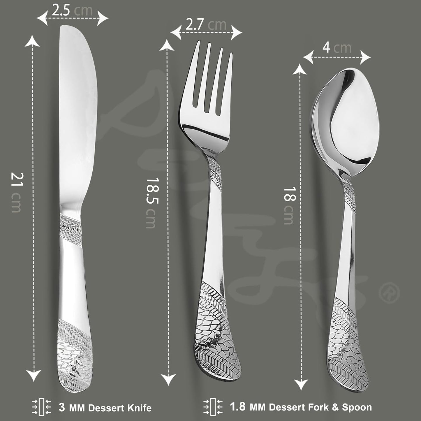 6pc Stainless Steel Knife Fork Spoon | 3mm Imperial | Silver