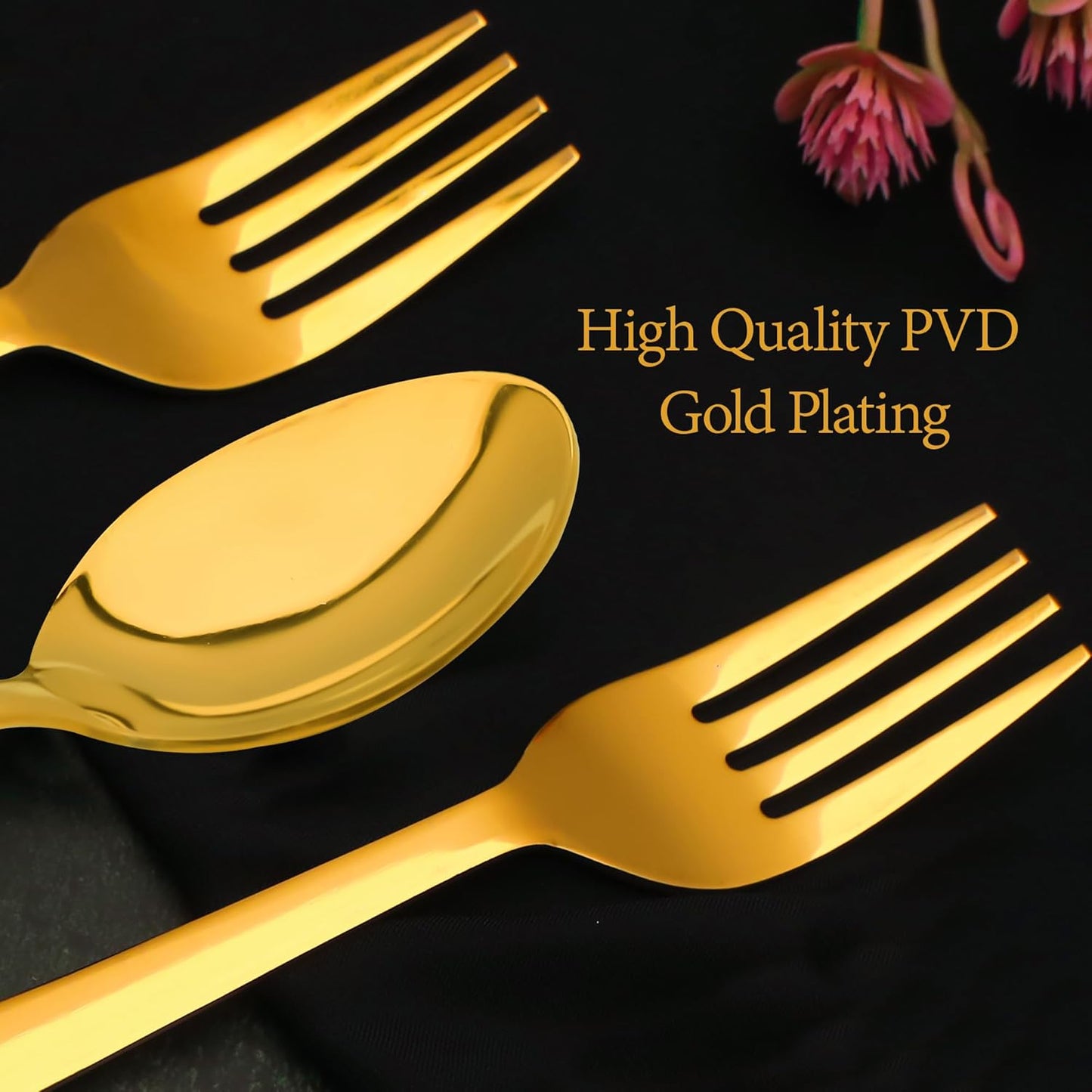 12pc Stainless Steel Golden Cutlery | 19cm Spoons & Forks | Dining