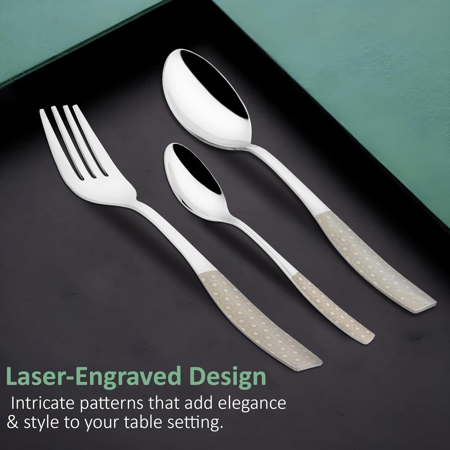 18 Pieces Stainless Steel Premium Cutlery Set – Spoons & Forks, Silver Dazzle Design