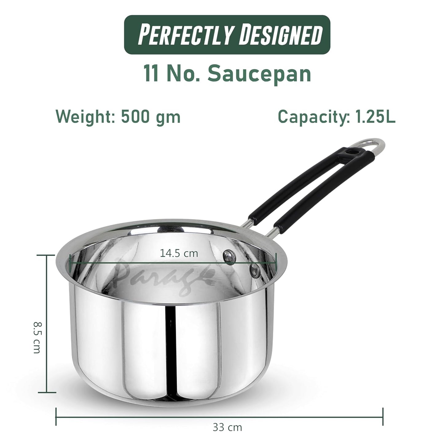 Stainless Steel Saucepan | 1.25L Heavy Gauge | Silver