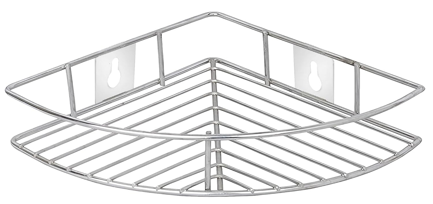 1 Pc Stainless Steel Multipurpose Corner Shelf Rack – Organizer for Kitchen & Bathroom, Wall-Mounted, 23×23×5 cm, Chrome Finish