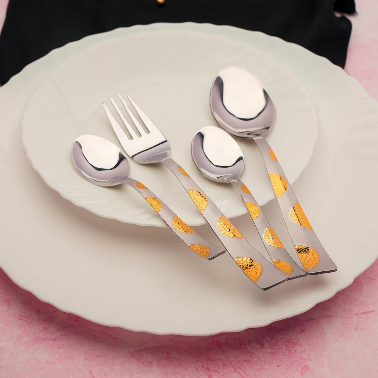 24pc Stainless Steel 24k Gold Cutlery | Spoons Forks | Dining