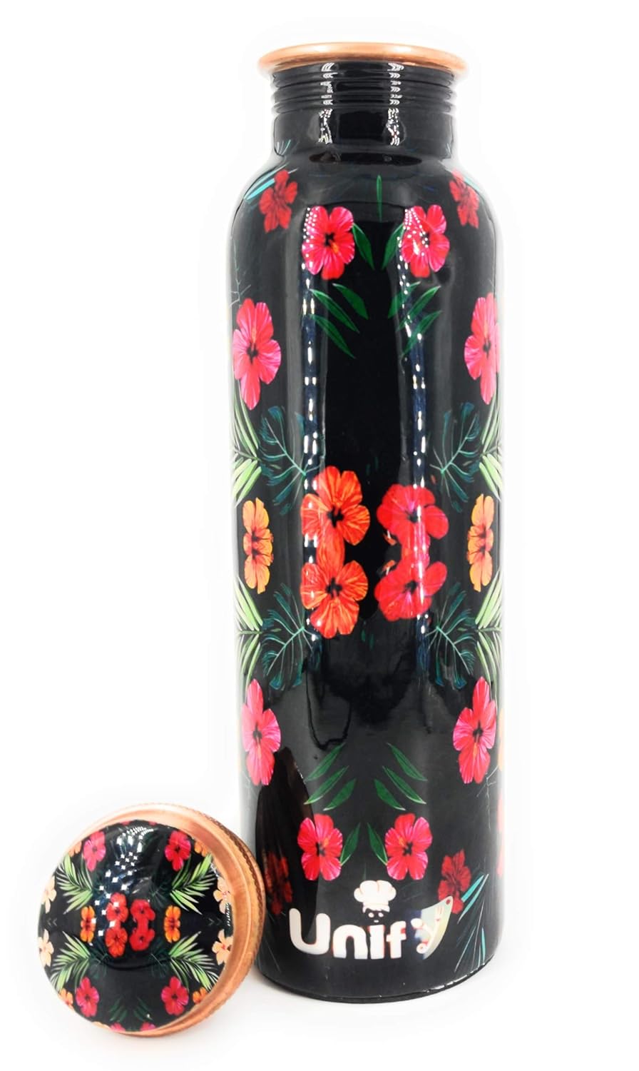 1 L Copper Water Bottle – Floral Modern Art Print, Leak-Proof, Multicolor