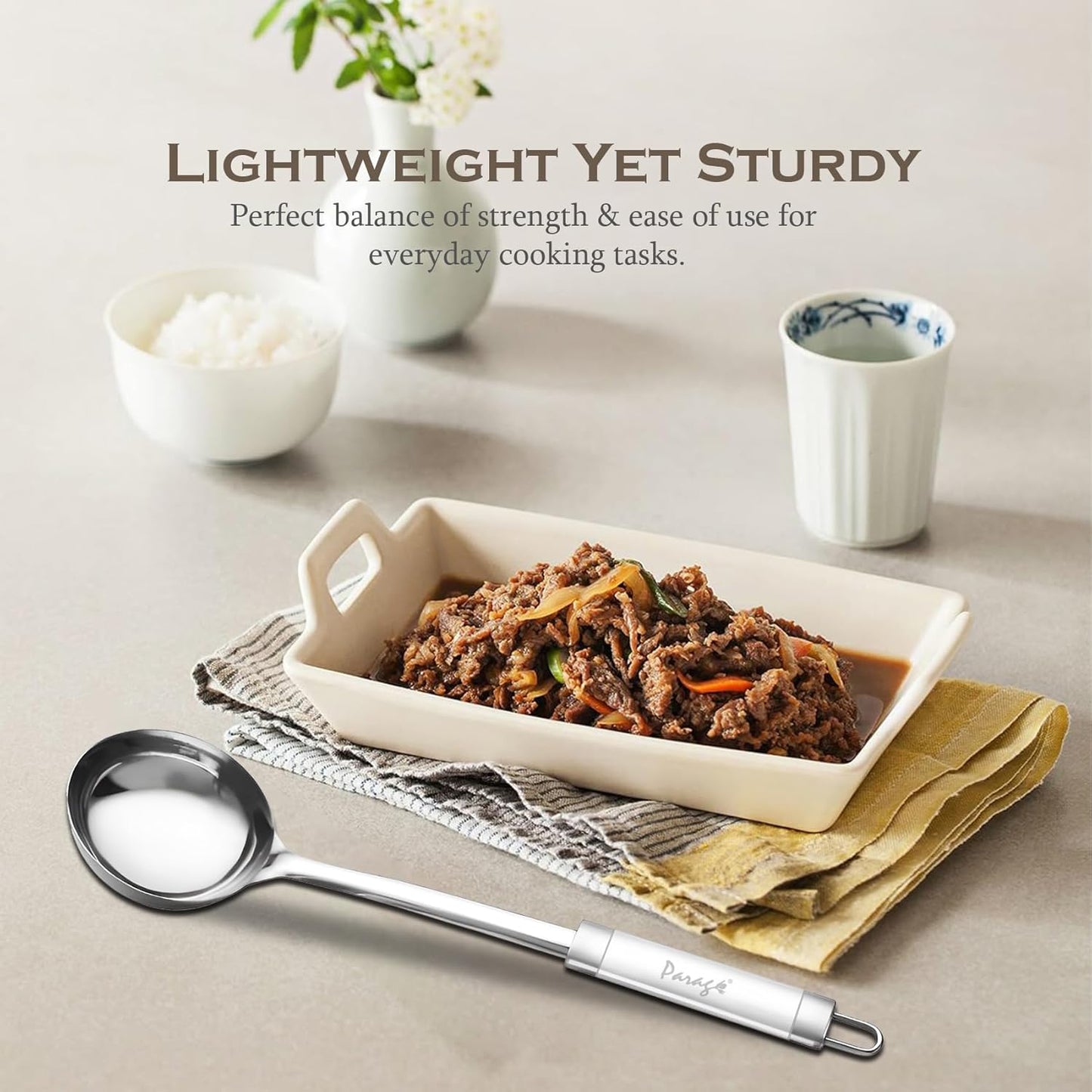 1 Pc Stainless Steel Kitchen Ladle for Cooking & Serving – 34.2cm, Silver, Ideal for Gravies, Dal, Curries, and Pouring