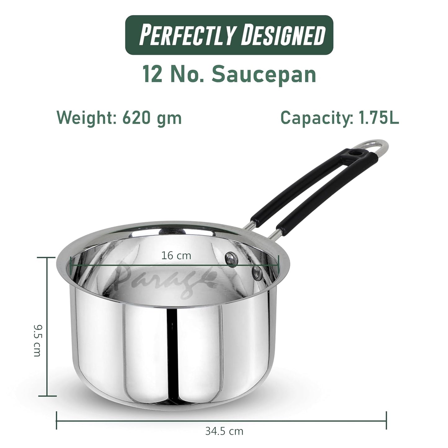 Stainless Steel Saucepan | 1.75L Heavy Gauge | Silver