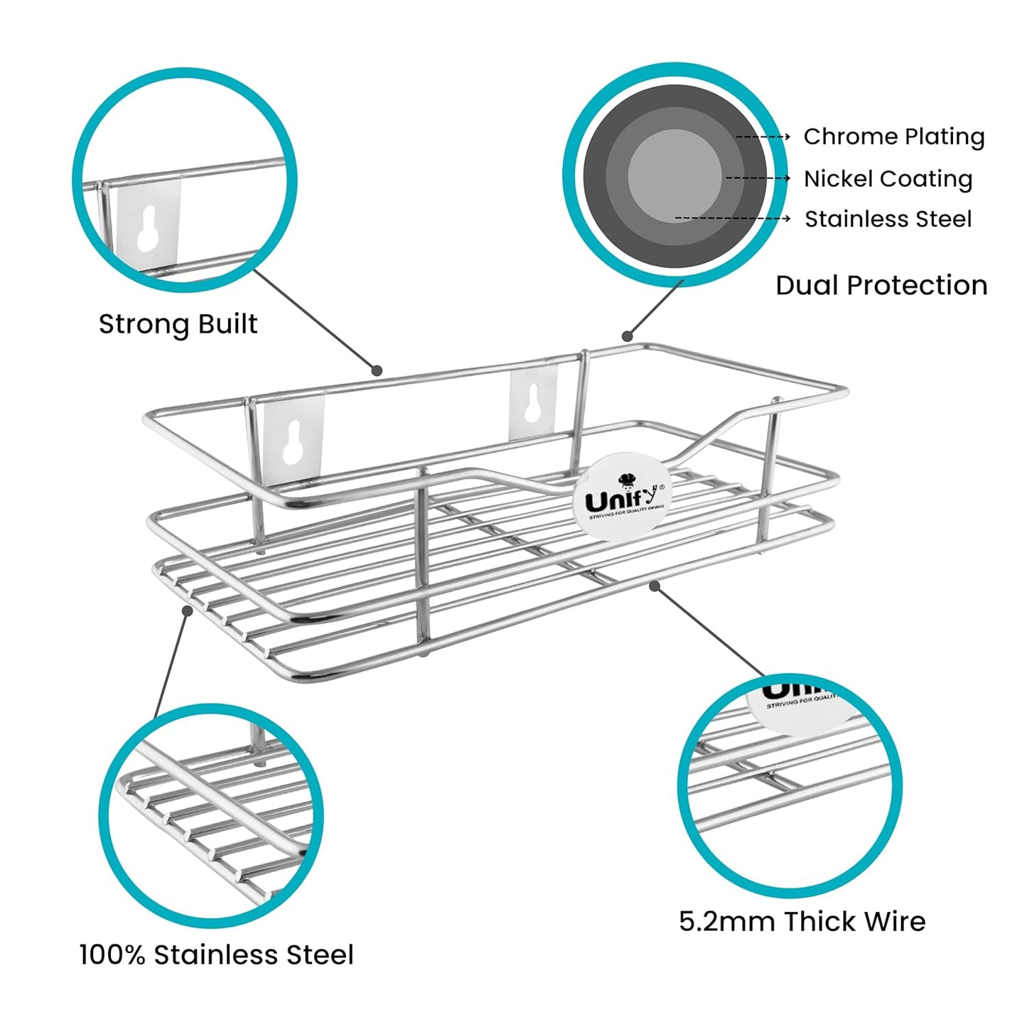 Stainless Steel Multipurpose Storage Rack – Bathroom Shelf & Organizer, Chrome Finish, 31×15×7 cm, Steel Accessories for Home