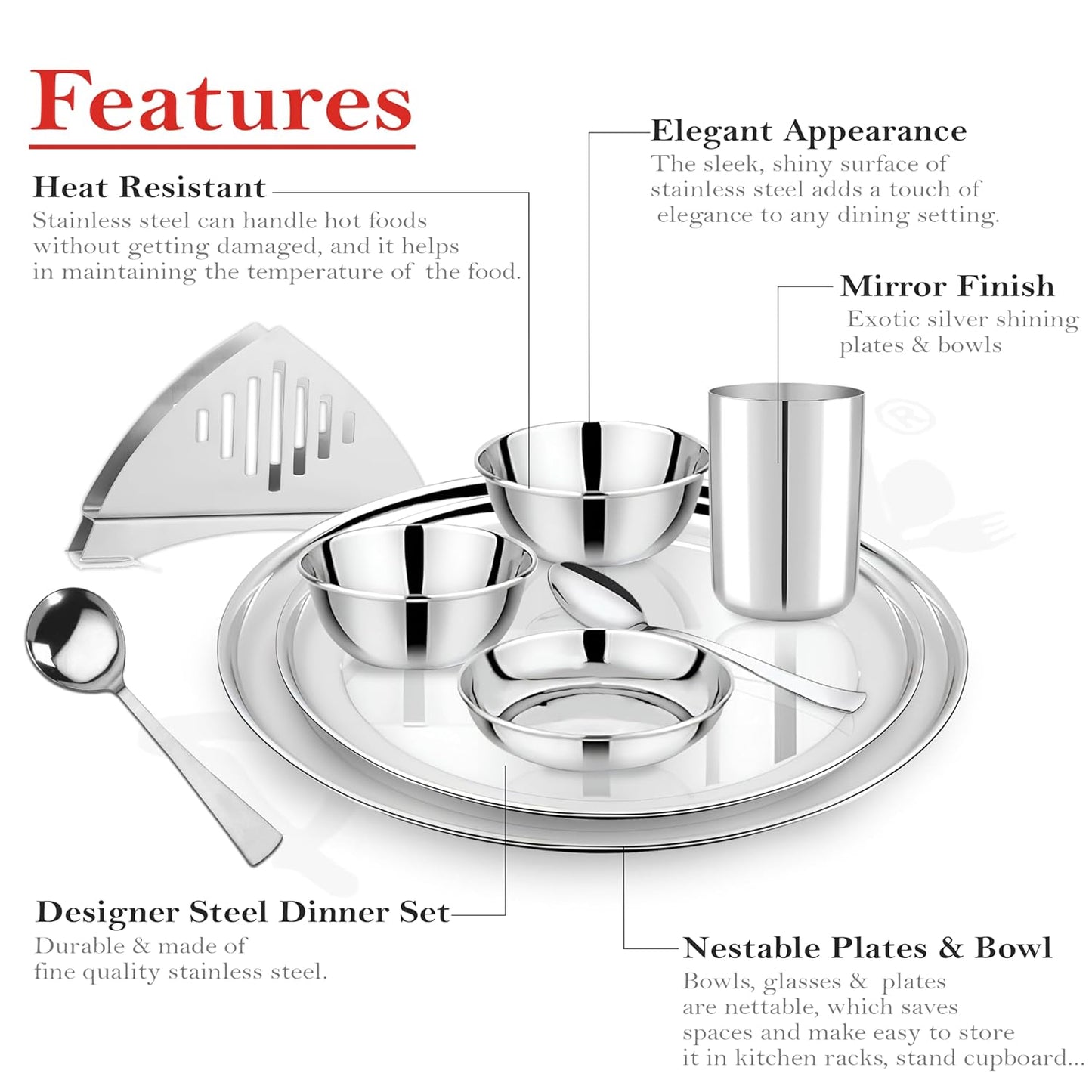 51pc Stainless Steel Dinner Set | Heavy Gauge | Serves 6