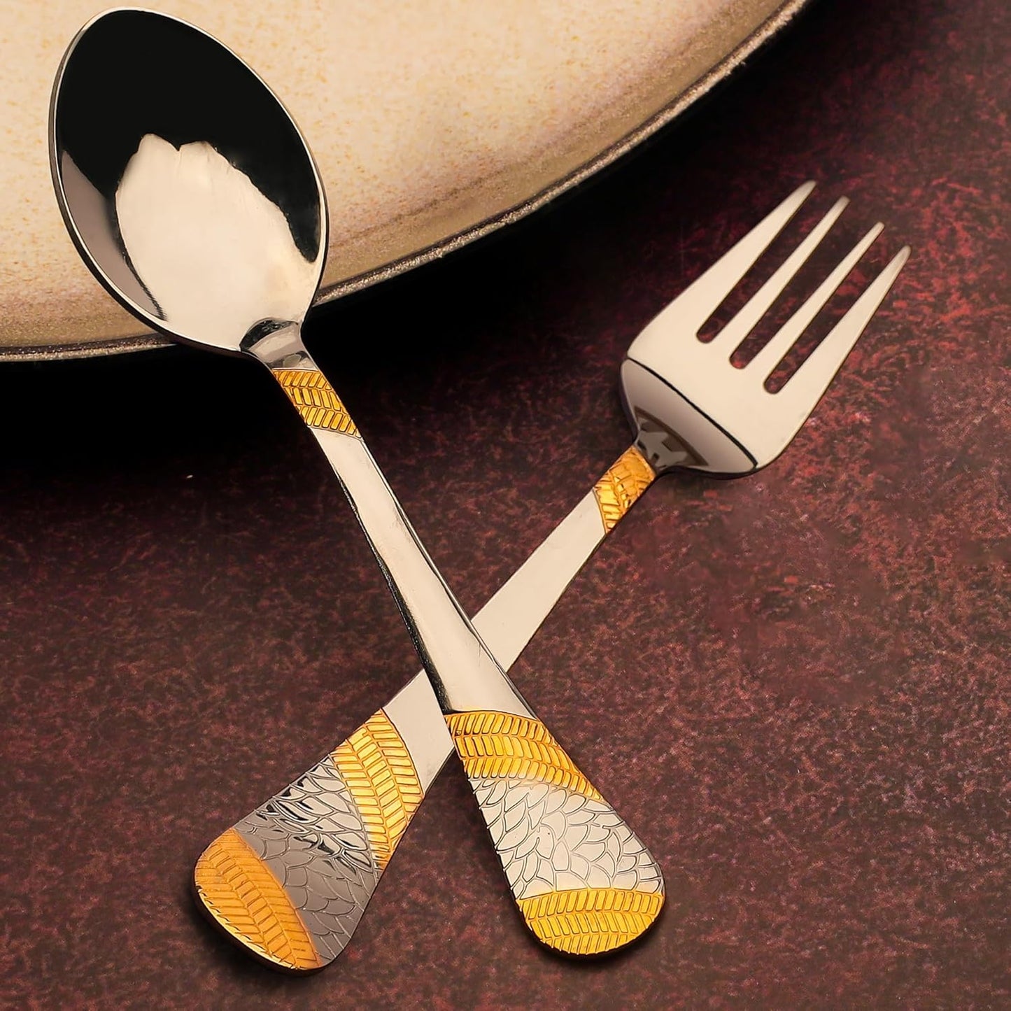 12pc Stainless Steel 24k Gold Cutlery | 18.5cm Spoons & Forks | Dining